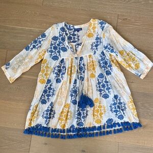 Bohemian Floral Print Dress with Tassels